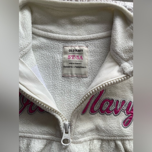 Girls Old Navy Size 5 - 2 Piece Loungewear Sweats Half Zip Pink and White - Picture 3 of 3